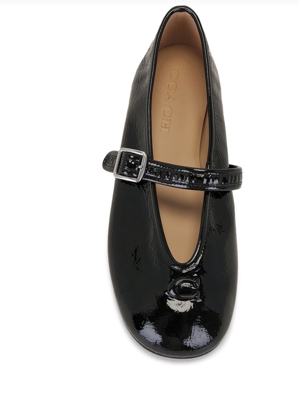 Coach Sculpted C Black Patent Leather Mary Jane Flat with Buckle - Picture 1 of 5